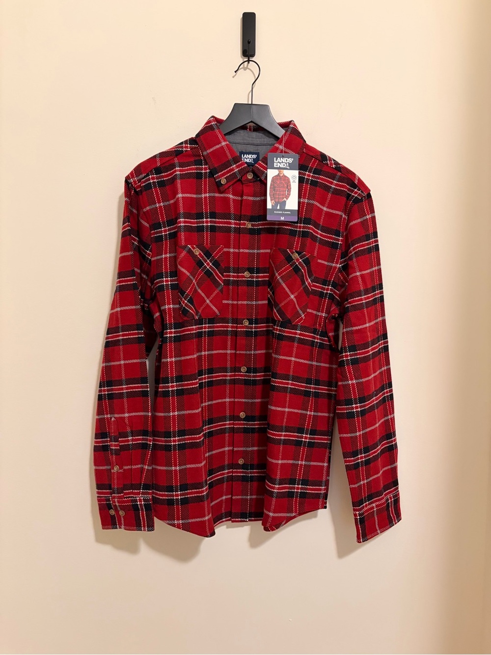 Lands' End Red and Black Plaid Button-Down Shirt
